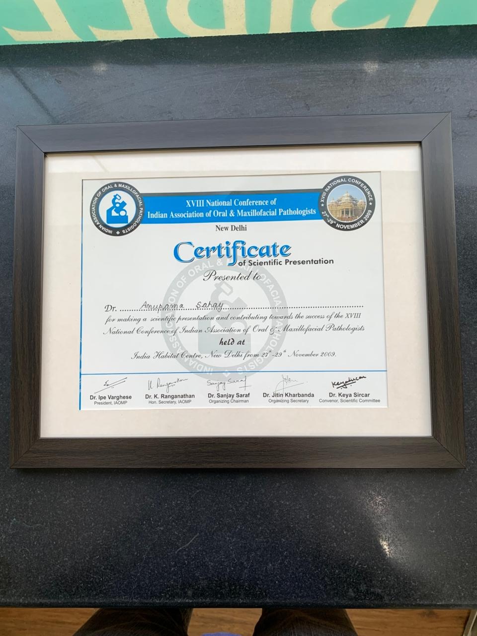 Certificate of Scientific Presentation